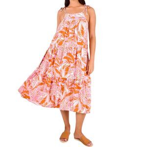 Label Of Love NWT Malibu Midi Dress Rayon Red Pink Tiered Tie Straps Flowy Sz S